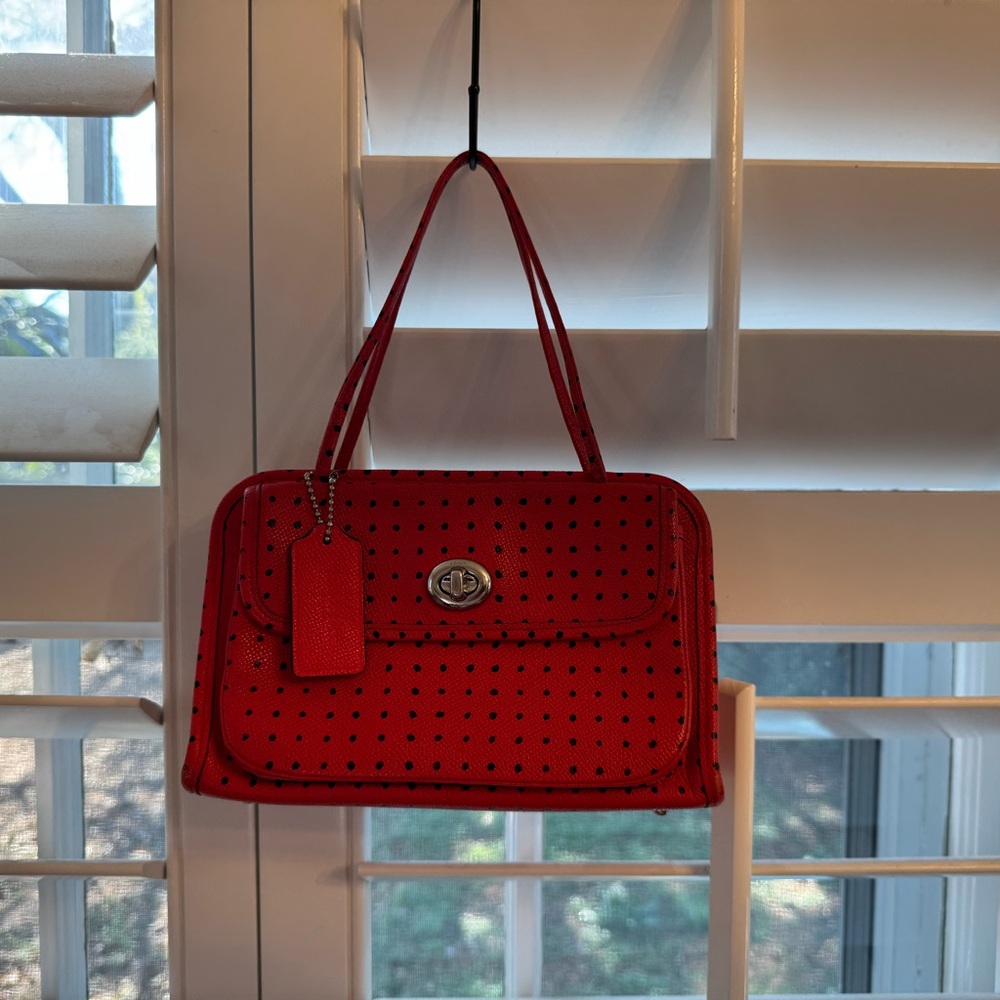 Coach Red Perforated Leather Shoulder Bag